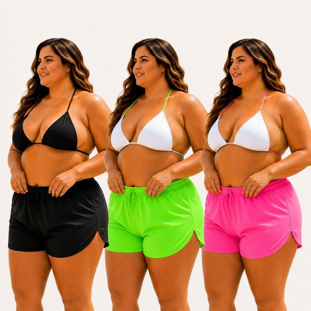 Kit com 3 Shortinhos Femininos em Tactel com Elastano Verão, Praia, Piscina e Academia  Plus Size Dia a Dia