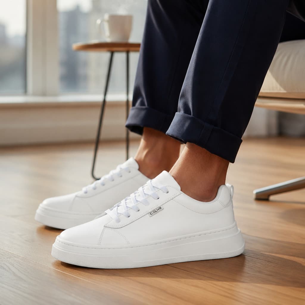 Sapatênis Masculino Couro Legítimo Casual Minimalista Confortável Premium Antiderrapante Dia a Dia Trabalho