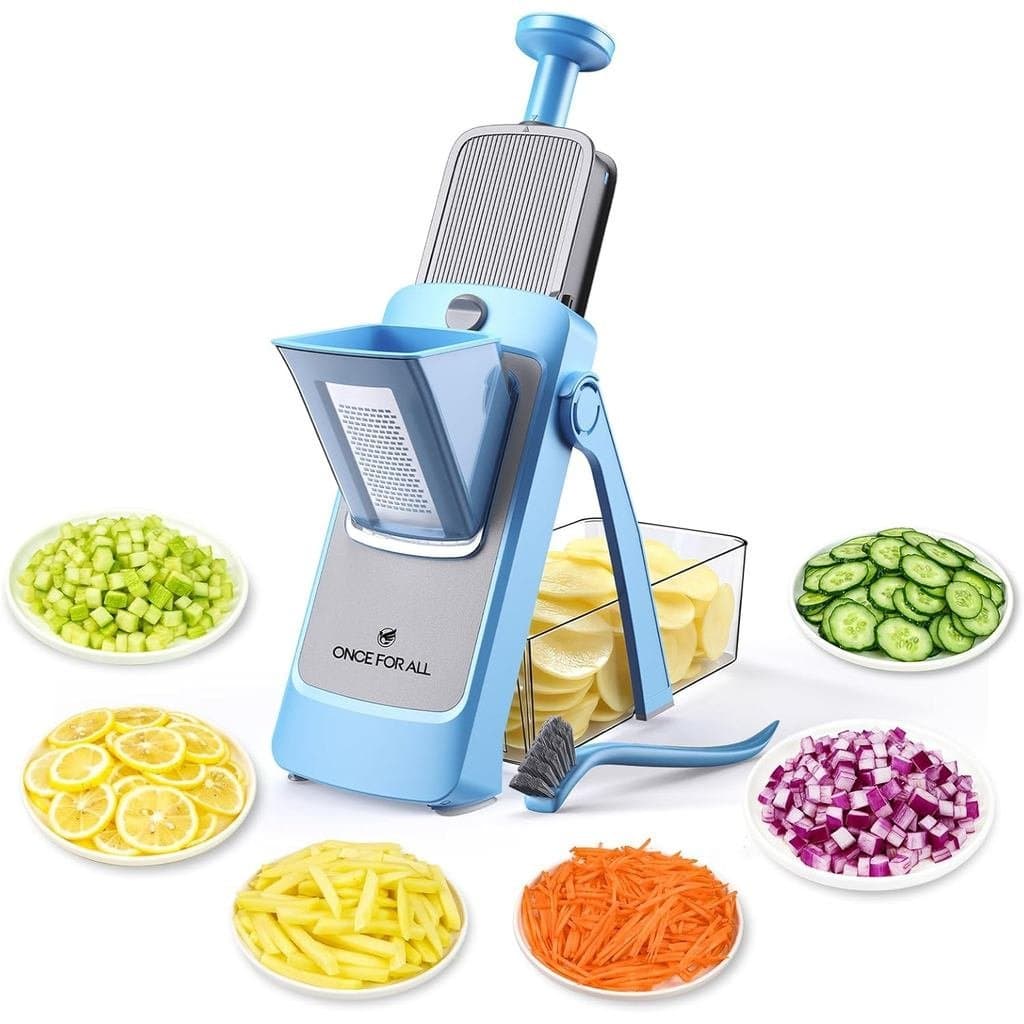 ONCEFORALLSafeMandolineSlicerPro, quarta geração, fatiador de vegetais de cozinha com espessura ajustável, picador de al