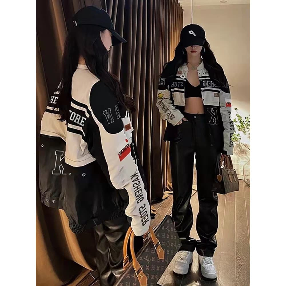 Casal destacável motocicleta uniforme de beisebol jaqueta feminina outono vintage americano Retro corrida quente menina