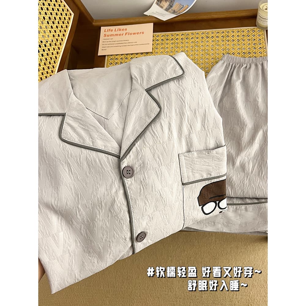 Pijamas masculinos Shorts de manga comprida primavera outono verão 2025 novo estilo Casual solto simples Homewear terno