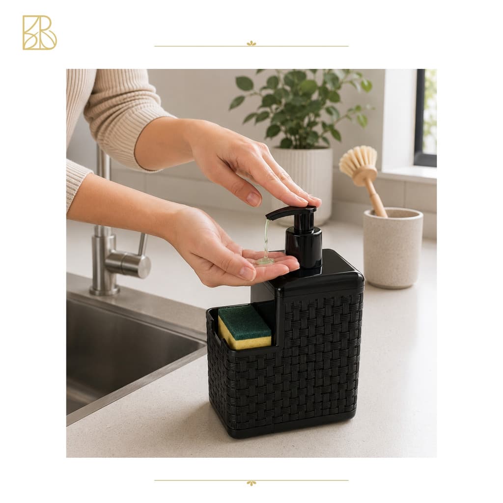 Organizador de Pia | Porta Detergente com Dispenser 500ml e Suporte para Bucha | Organizador de Pia Arqplast