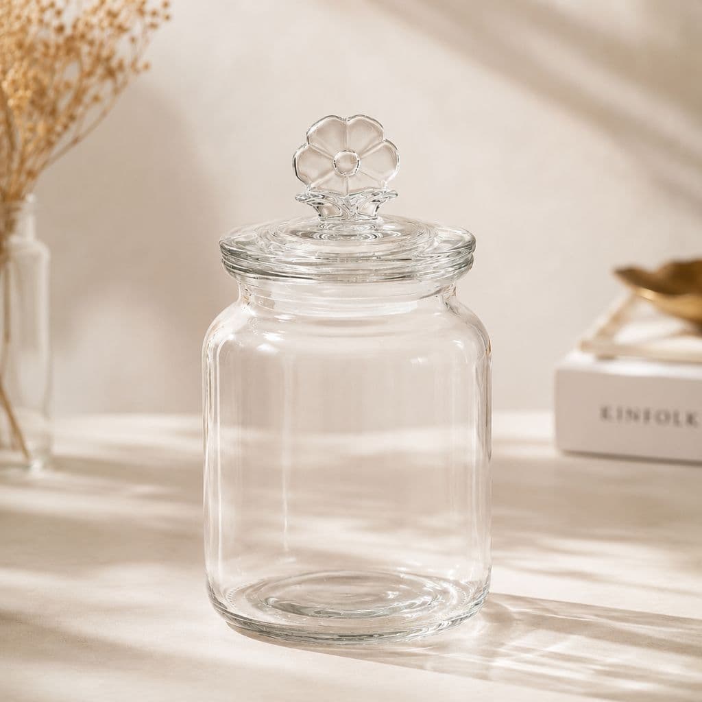 POTE HERMETICO DE VIDRO FLOR 1000 ML COM TAMPA DE VDRO ORGANIZADOR PARA CAFÉ BISCOITOS MANTIMENTOS