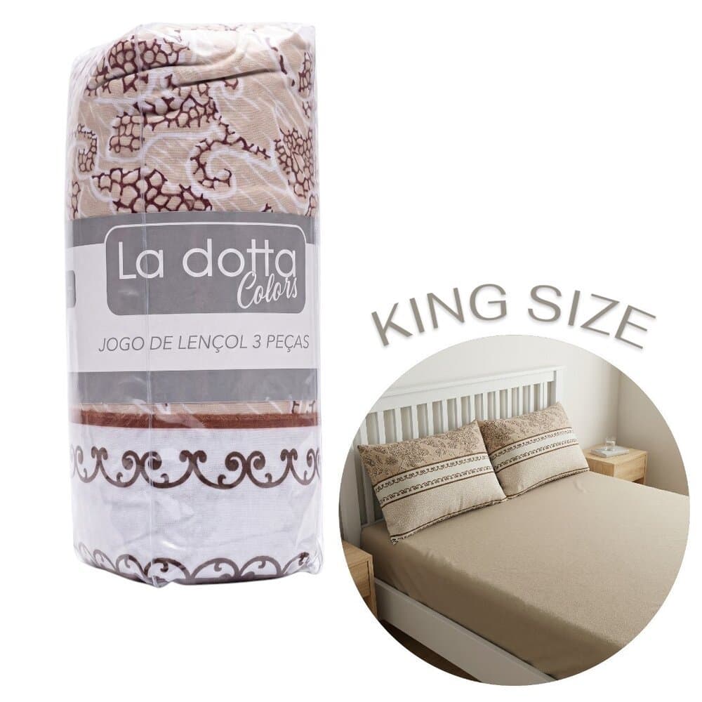 Jogo de Lençol 3 Peças King Size 100% Algodão Alta Qualidade Mel - La Dotta