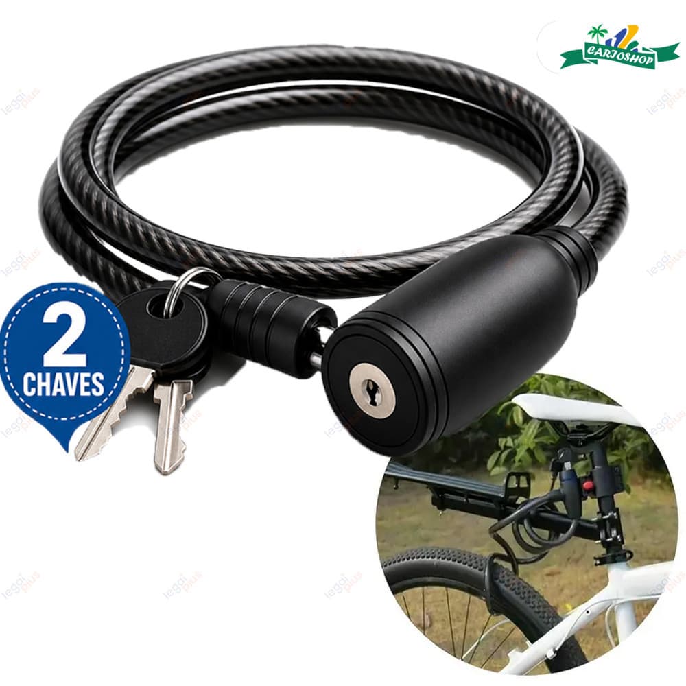 Trava Cabo Aço Reforçado Antifurto 7,5mm 65cm Cadeado Segurança Moto Bike Portão Com 2 Chaves