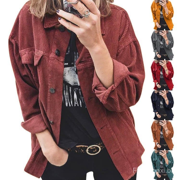 Novo estilo 2023 outono Cross-Border veludo abotoado Cardigan de manga comprida lapela solta camisa grossa roupas femini