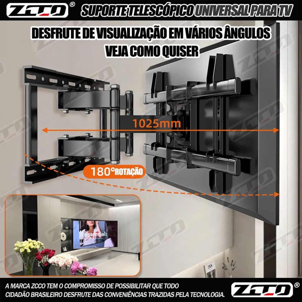Suporte De Parede Articulado ZCCO Para TV 32-75" Suporte Com Inclinação Anti Vibração Para Televisores Smart