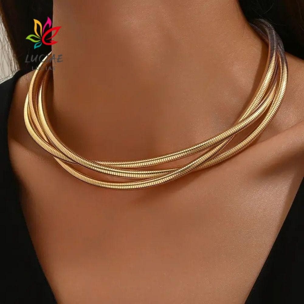 Colar Dobrável em Forma de Cobra LUCIAE, Gargantilha Flexível de Liga Banhada a Ouro, Acessório de Joalheria Torcível MI
