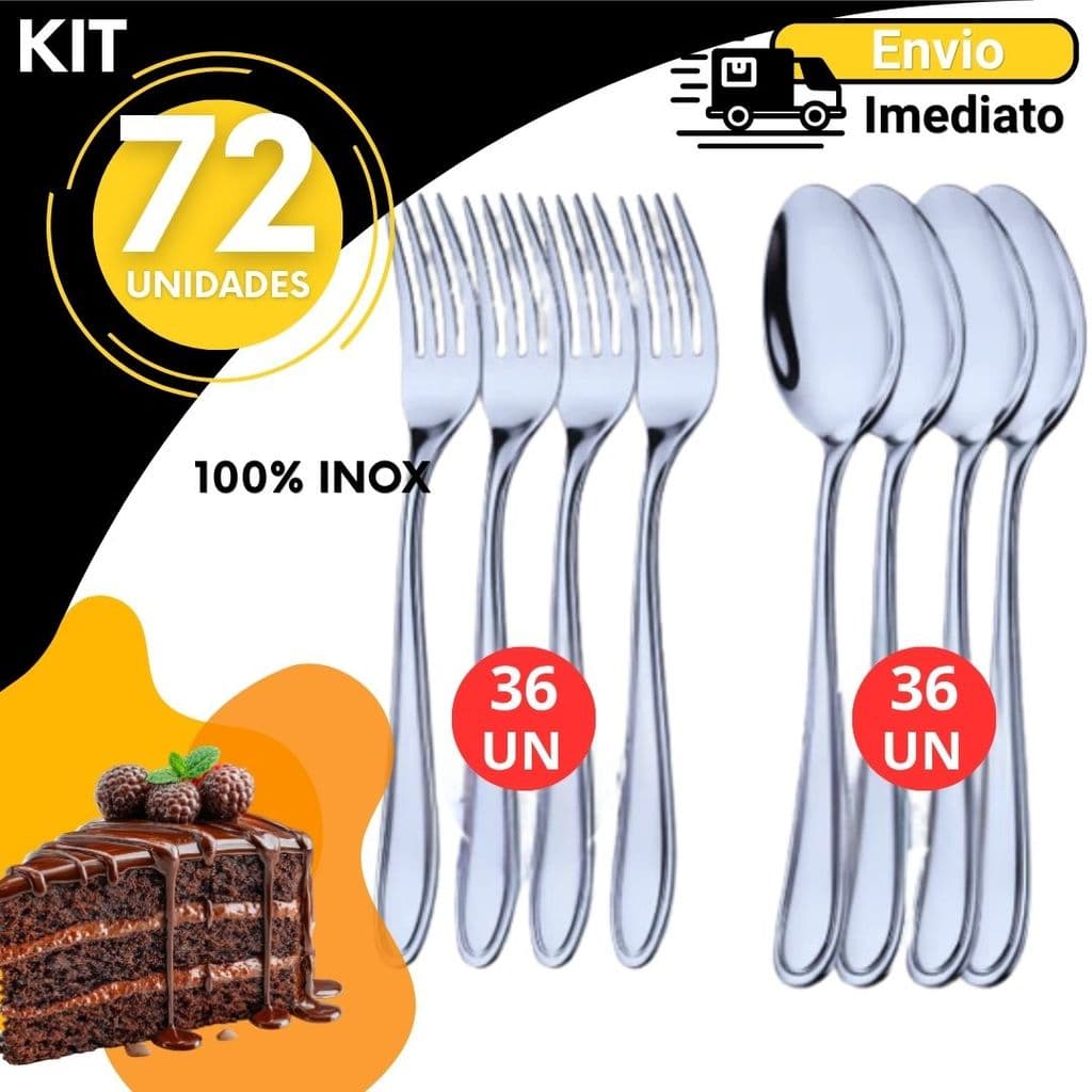 Jogo Talheres Inox Sobremesa Kit 72 60 48 ou 24 Peças Colher Garfo Brilho Premium Cozinha Restaurante
