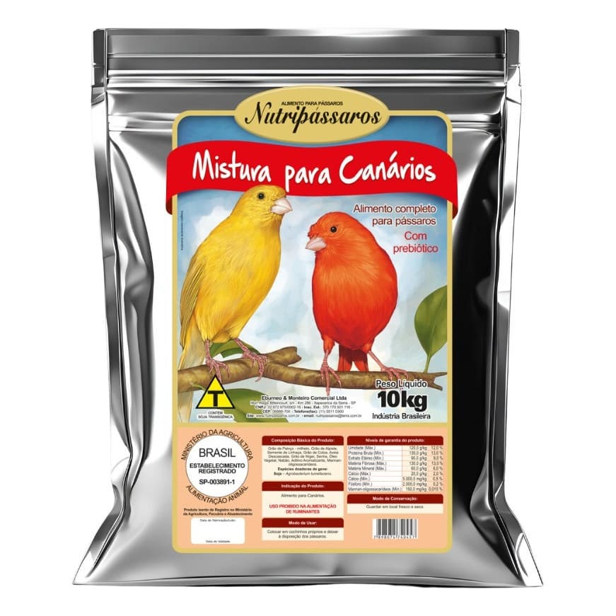 Ração Canario e Periquito com Mel Super Premium Nutripássaros - 10kg