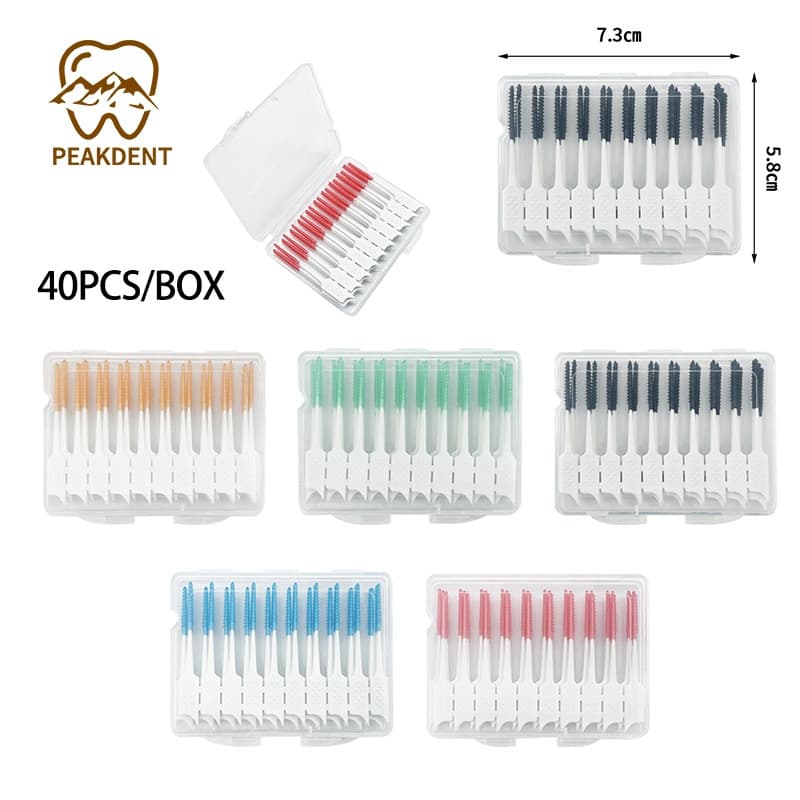 WMMR 40/200 Peças Escovas Interdentais de Silicone Super Macias, Escova de Limpeza Dental, Palitos de Fio Dental para Cu