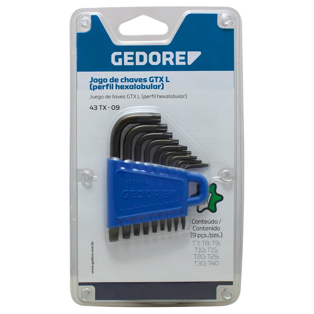 024620 43TX-09 JOGO DE CHAVE TORX EM L C/ 09PCS T7-T40 GEDORE