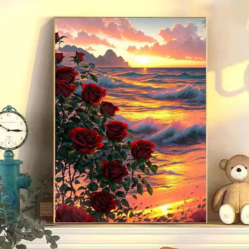 Pintura a Óleo Digital de Rosa para Iniciantes, Pintura a Óleo para Colorir DIY, Arte Decorativa de Parede 2ZAW