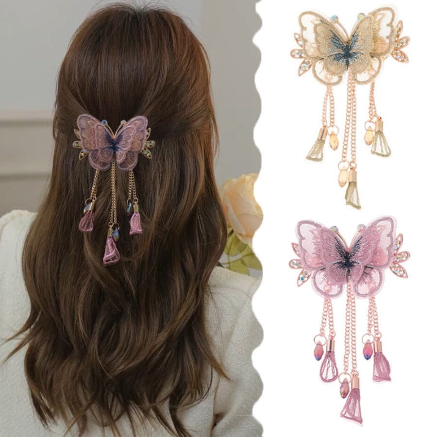 Coreano Borboleta Flor Strass Borla Grampo De Cabelo Retro Liga Cristal Hairpin Mulher Acessórios Para O