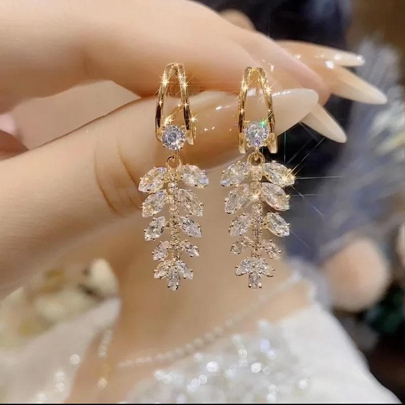 Brincos em Forma de U com Pingente de Zircônia e Borla Dourada para Mulheres, Novos Acessórios de Joalheria da Moda, Ace