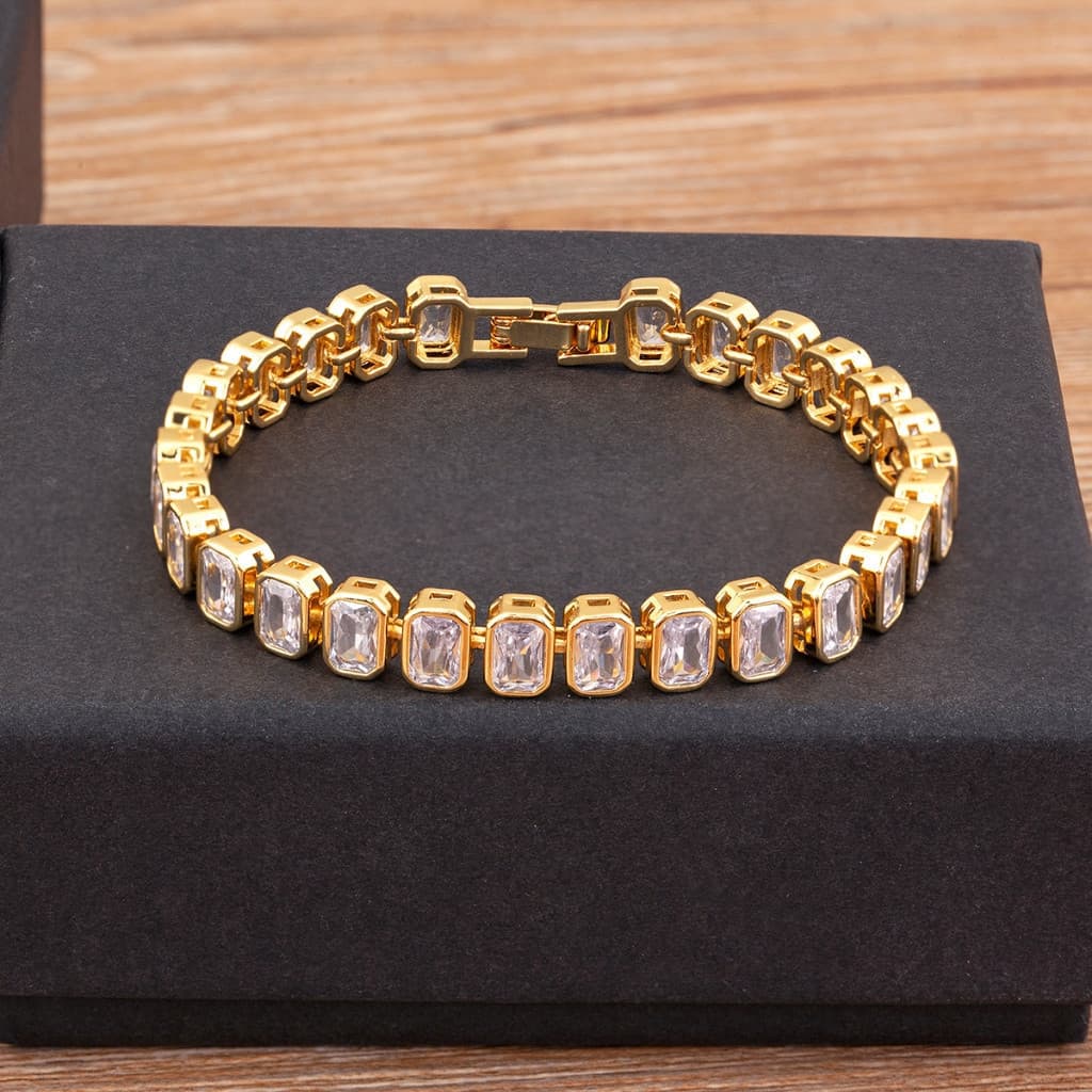 Nova Moda Coração/Forma Retangular Zircônia Cúbica Charme Pulseiras Para Mulheres Estilo Feminino Jóias Presentes De Ani