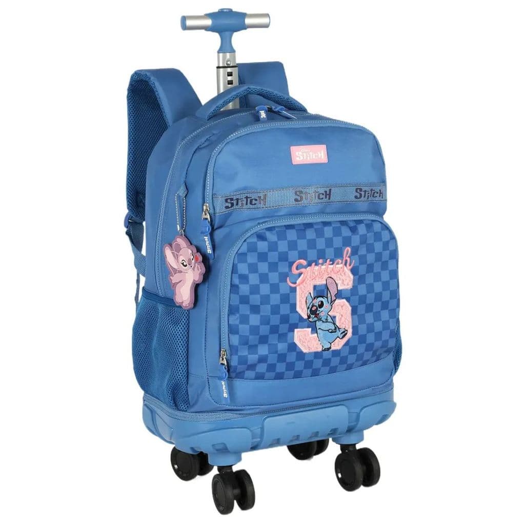 Mochila Rodinha 360 Premium Infantil Stitch Angel Azul Luxcel