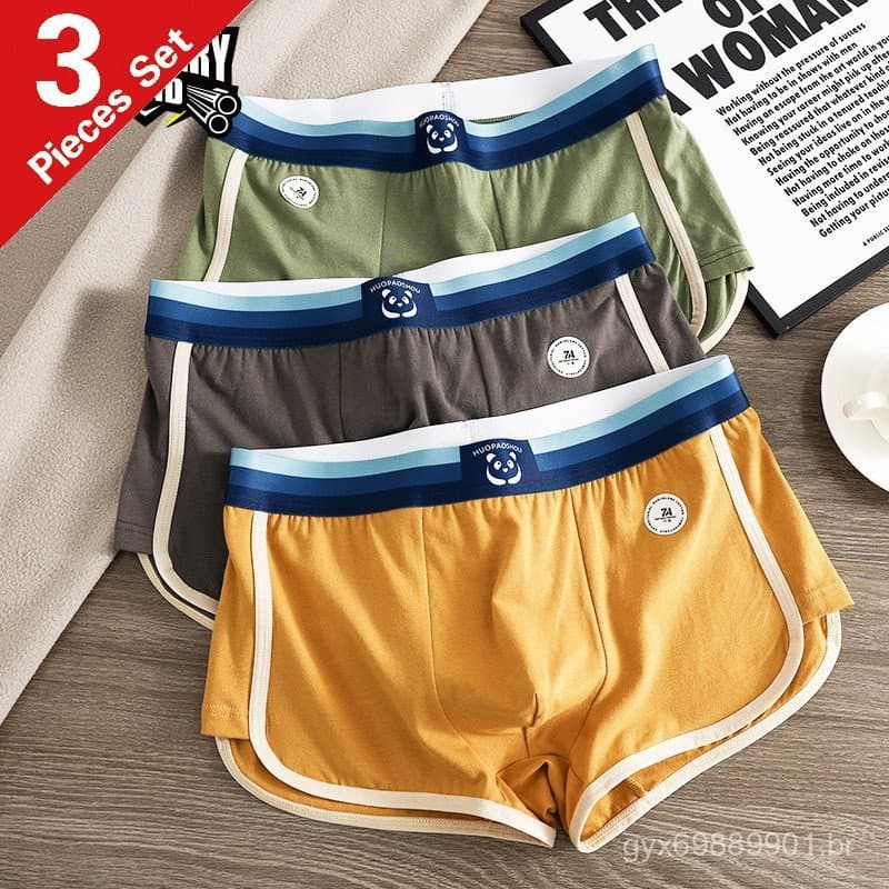 3 peças de cuecas boxer masculinas de malha de algodão de cor sólida, elegantes, antibacterianas, confortáveis e respirá
