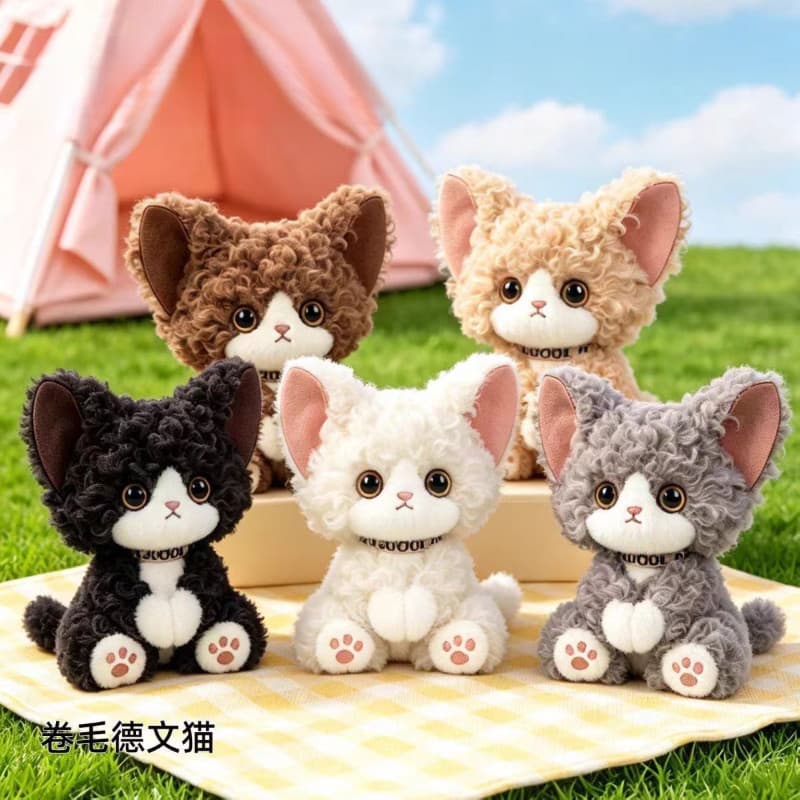 Brinquedo de Pelúcia Gato Alemão com Cabelo Encaracolado, Boneco de Companhia para Mesa, Estatueta de Gato Alemão Confor