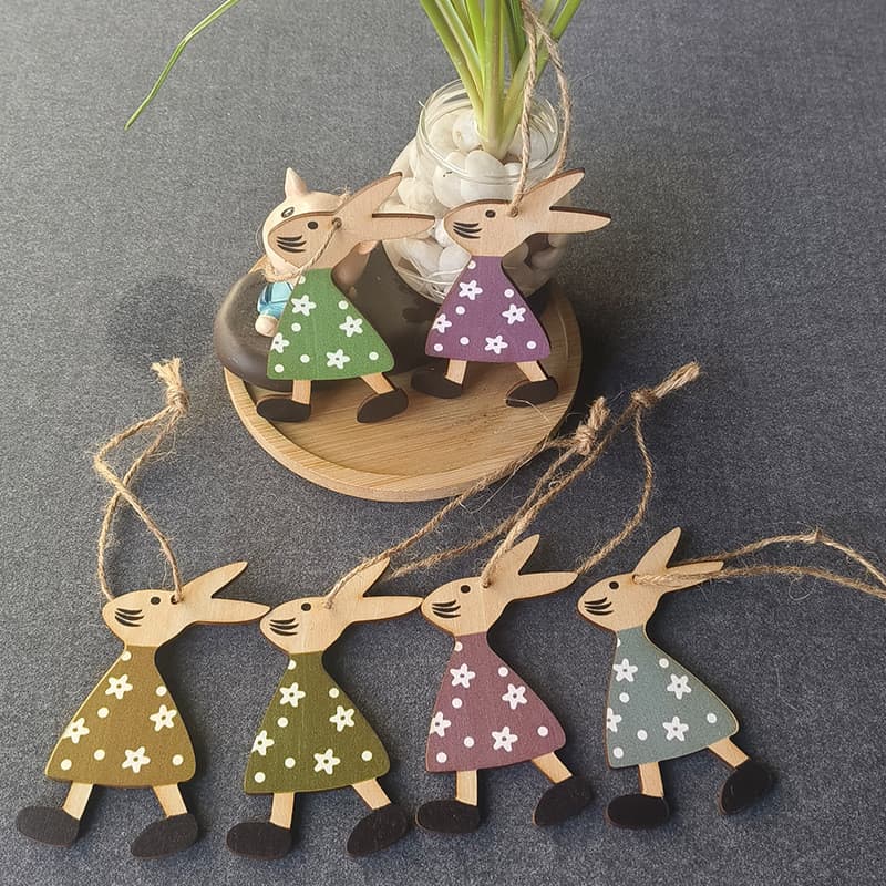 Decorações suspensas de coelho de madeira, adequadas para mesas de jantar e decorações de coelho de madeira para casa, a