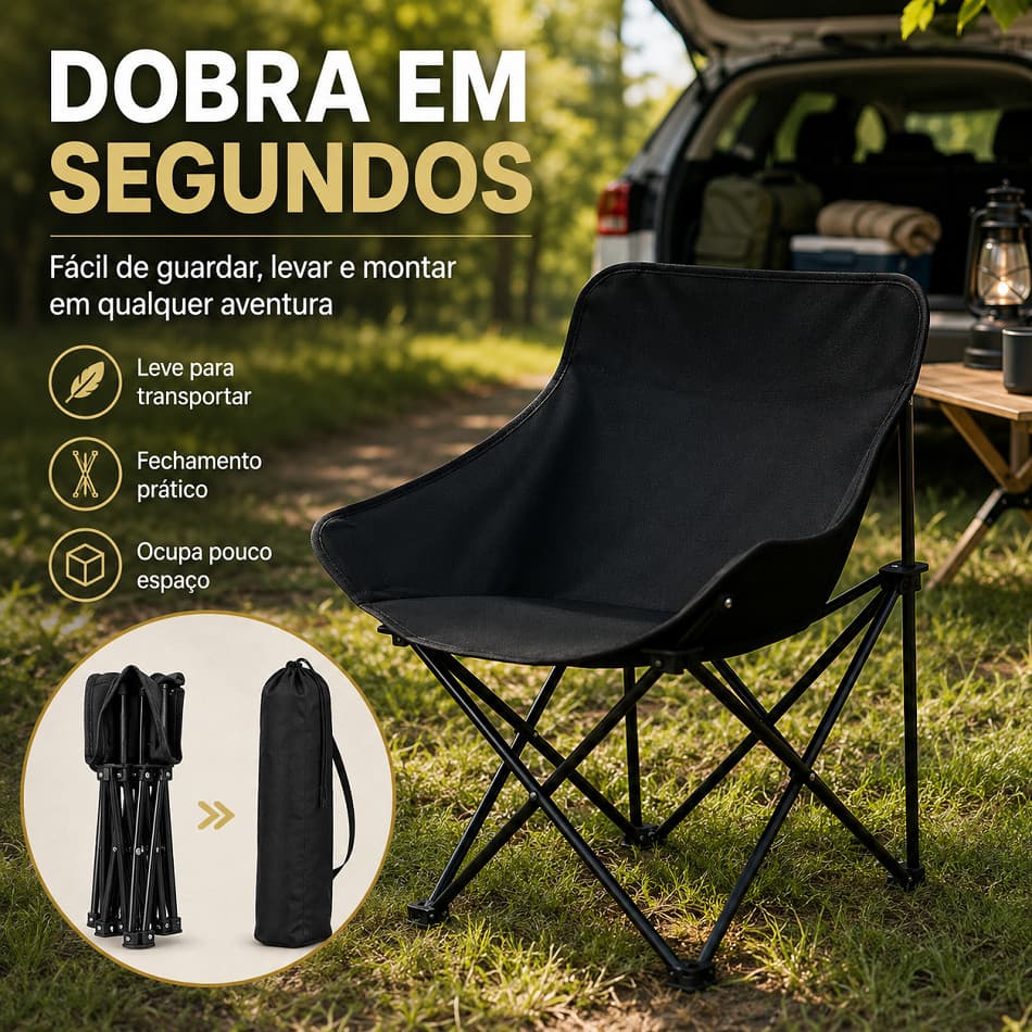 Cadeira Portátil Estilo Lua, Cadeira Dobrável Para Camping Ao Ar Livre, Estrutura Reforçada Em Aço E Tecido Resistente.