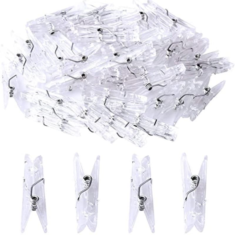 50 mini clipes de plástico transparente com mola, adequados para roupas, fotos, papéis, artesanato e decorações de festa