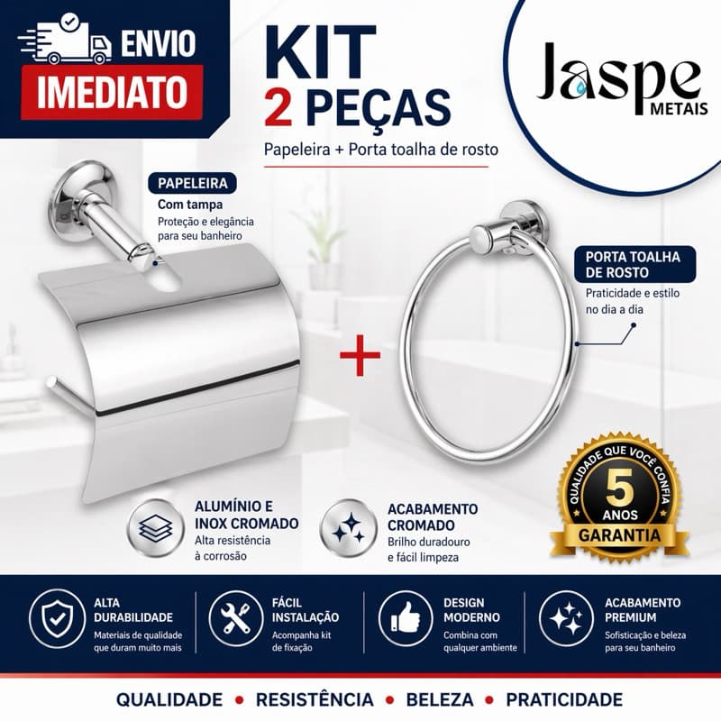 Kit Papeleira + Argola - Porta Papel Higiênico e Toalha de Rosto