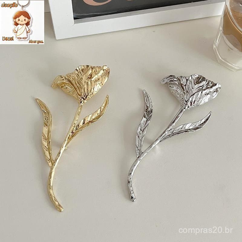 Vintage Grande Broche Forma De Folha Metal Flor Padrão Festa Wear Novo