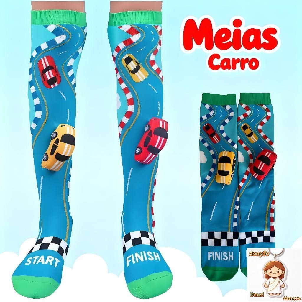 Meias Cartoon Carro Cano Alto 3D Meias Maluca Divertida Personagens