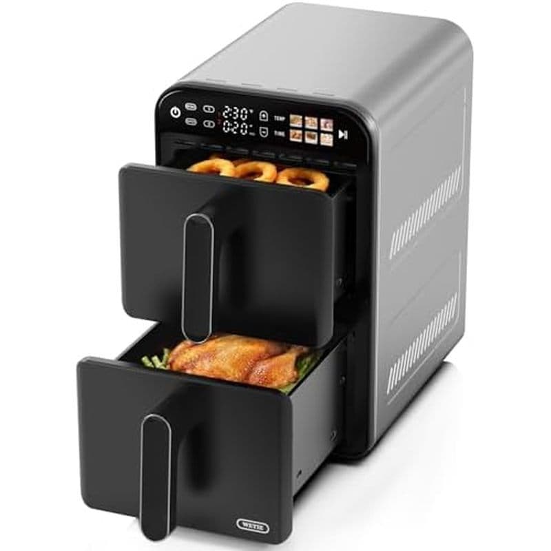 Fritadeira De Ar De Cesta Dupla , Fritadeiras 11.6QT Com 2 Racks Empilhados , Tamanho Familiar Grande , Controles De Tel