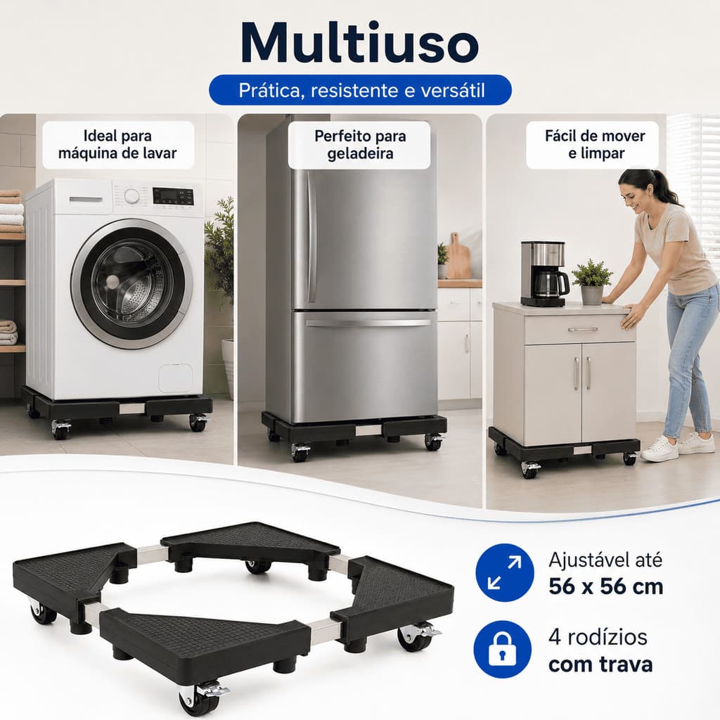 Base Ajustável para Máquina de Lavar Geladeiras e Móveis
