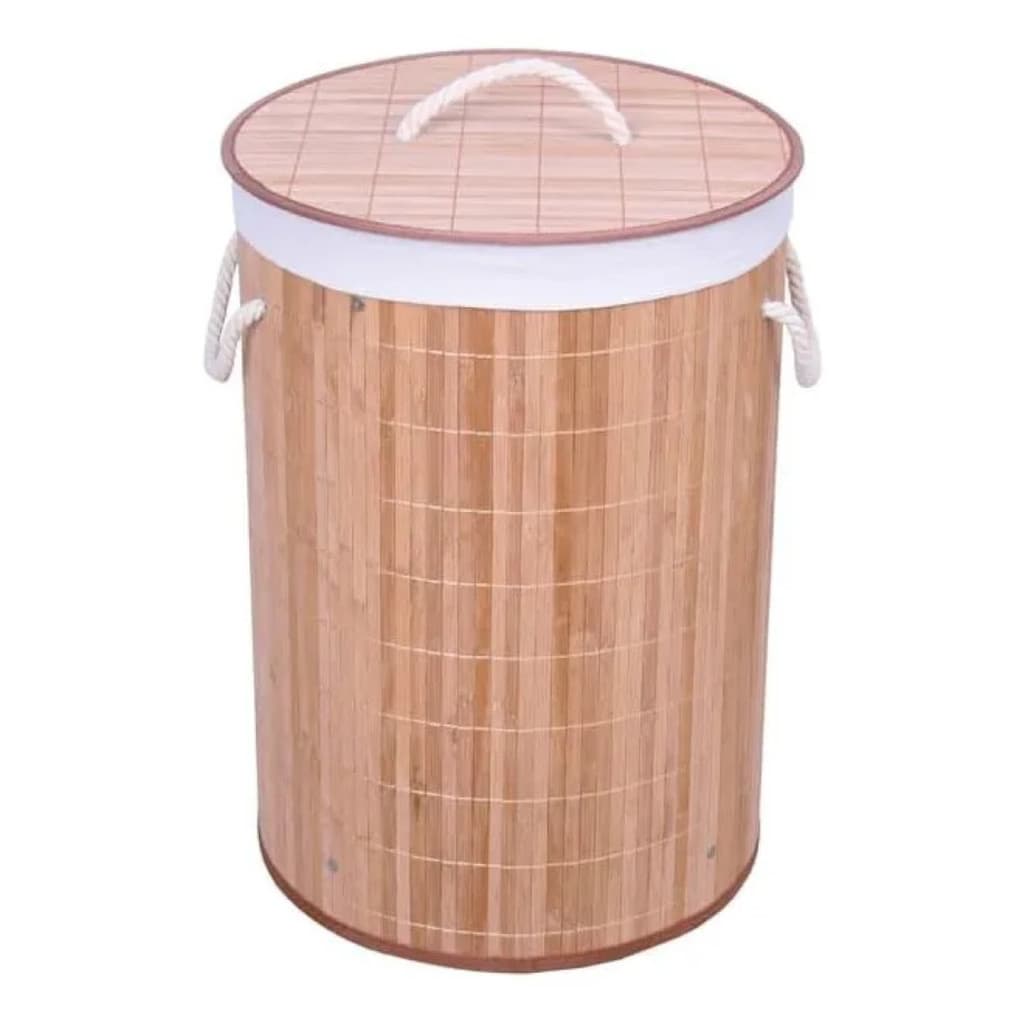 Cesto De Roupas Redondo Bambu Claro Tampa Mimo Style Bm23263