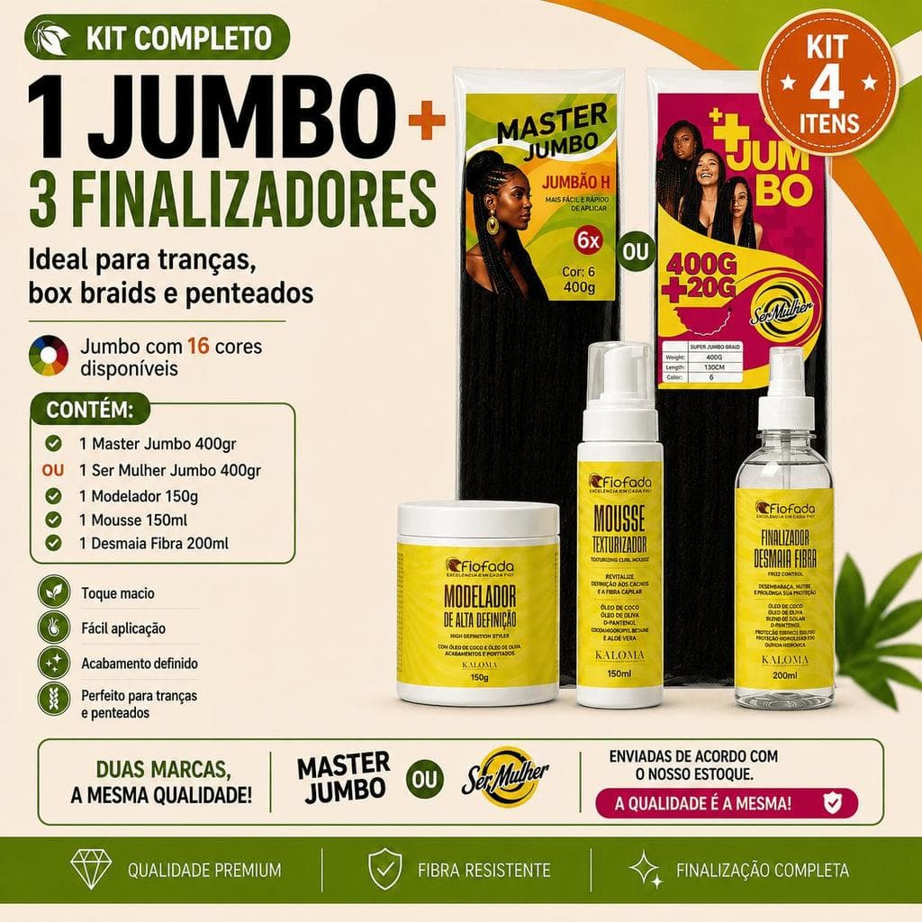 Kit Jumbo 400g + Mousse + Desmaia Fibra + Pomada Modeladora Fio de Fadas