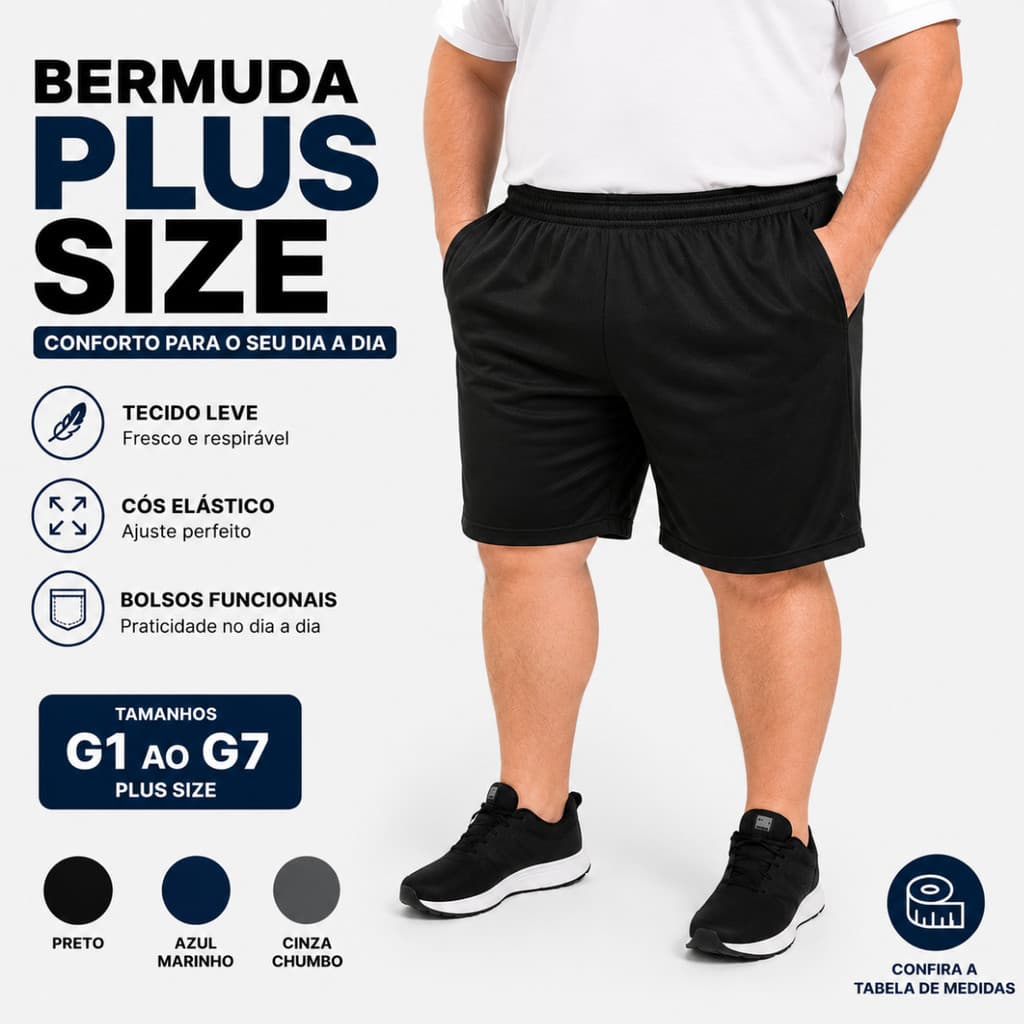 Bermuda Shorts Masculina Plus Size | G1 a G7 | Flanelado Confortável