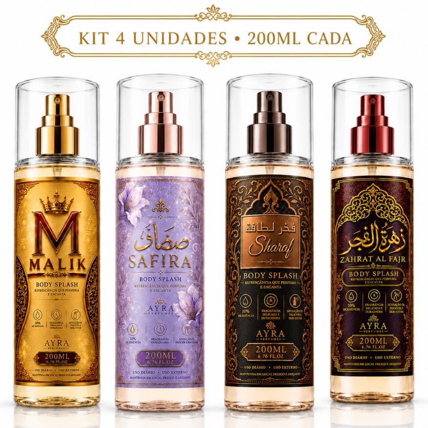 KIT BODY SPLASH ARABE 200ml FEMININO FIXAÇÃO MARCANTE ENVIO IMEDIATO