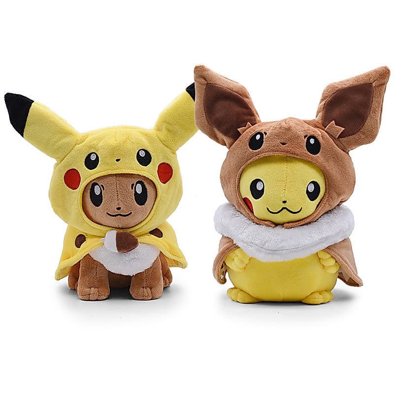 Figura de Anime Pokémon de 30cm, Pikachu e Eevee com Chapéu e Capa, Brinquedo de Pelúcia, Almofada Macia, Presente de An