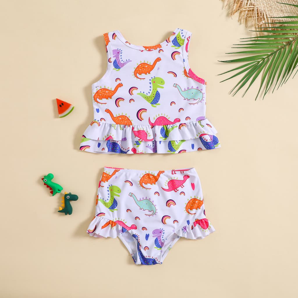 Dinossauro Impressão Crianças Meninas Conjunto De Biquíni 2026 Novo Topo Colheita Maiô Verão Bebê Duas Peças Roupa Banho