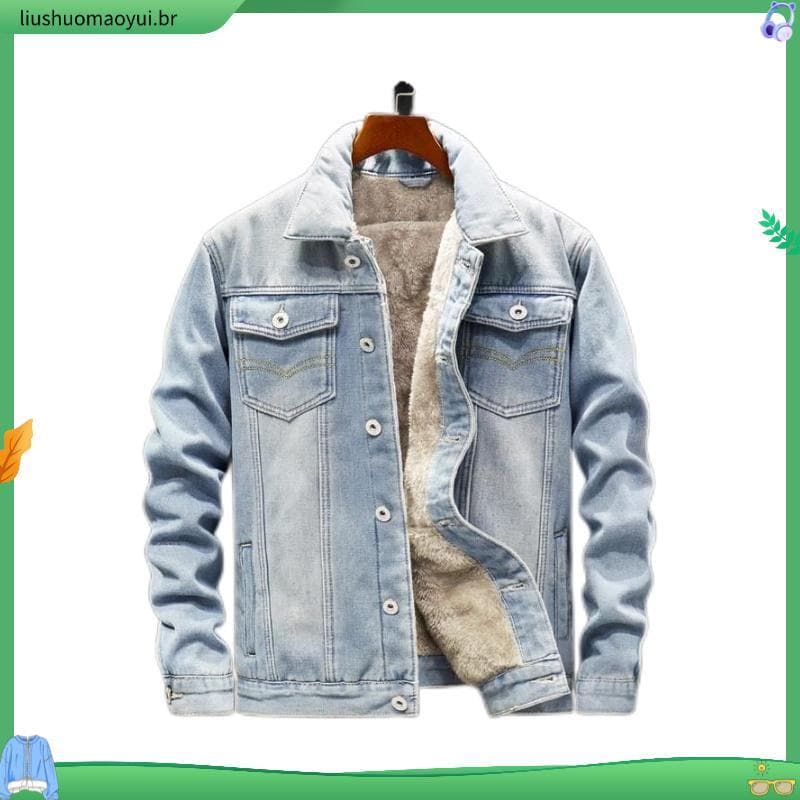 Forro de lã engrossado Denim jaqueta masculina outono inverno novo estilo cordeiro velo jaqueta Casual masculina jaqueta