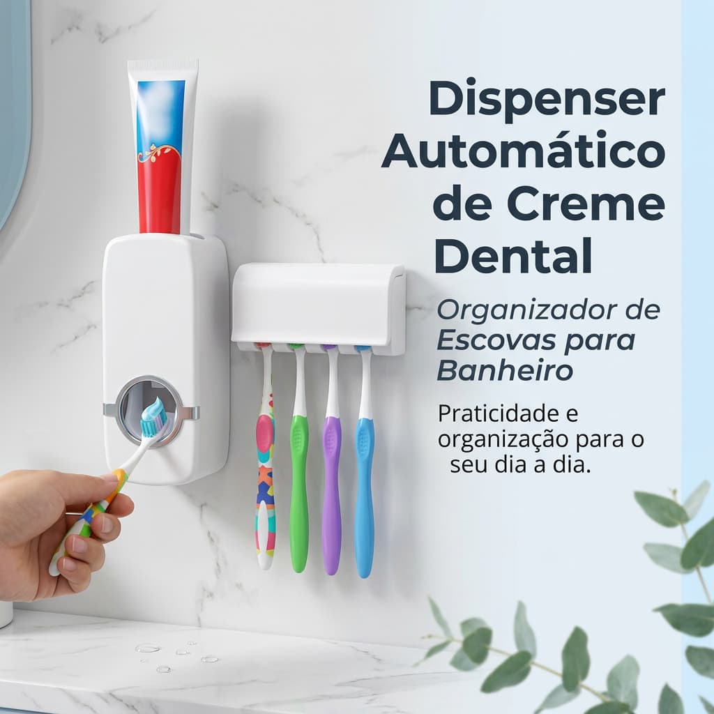 Dispenser suporte Para  escova + aplicador de creme dental para dentes cor branca