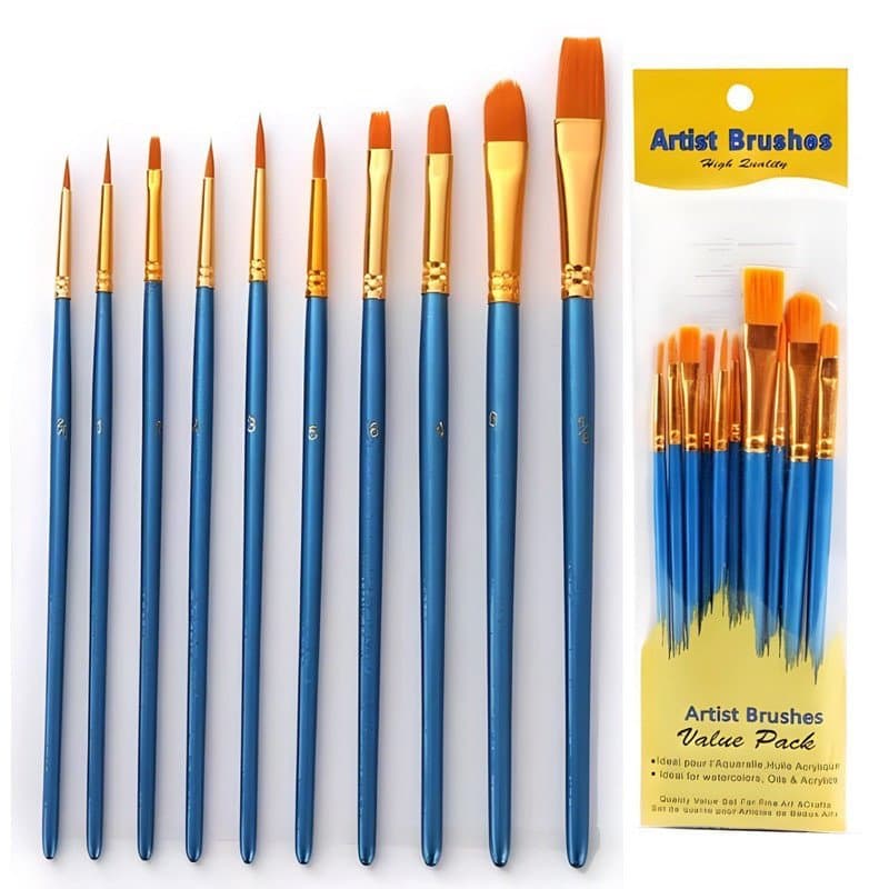 Conjunto De Pincéis Profissionais De 10 Peças-De Cabelo De Nylon Para Acrílico/Óleo/Aquarela (Vários Tamanhos) new_life