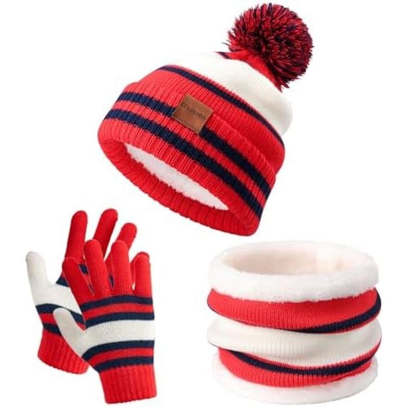 Conjunto De Cachecol E Luvas De Chapéu De Inverno Infantil : Meninas Meninos Gorro Chapéus Malha Com Lã Quente Grossa Fo