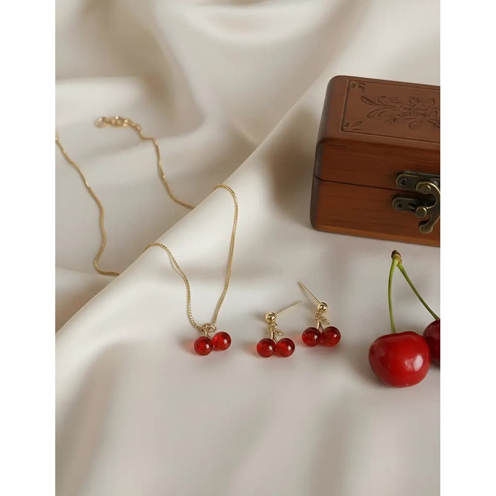 Conjunto De Colar E Brincos De Pingente De Ouro Cereja