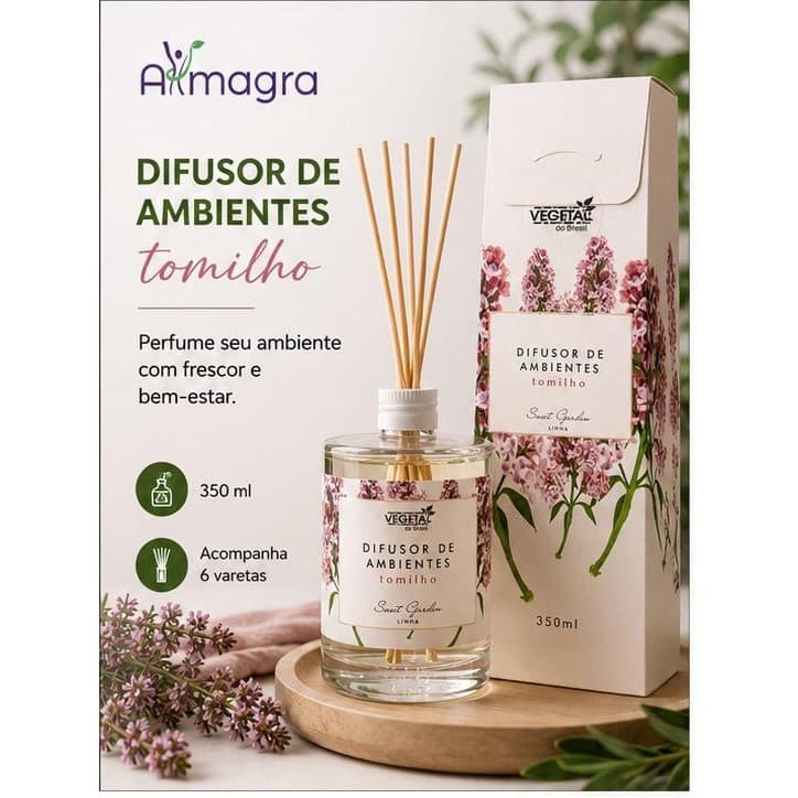DIFUSOR DE AMBIENTE SWEET GARDEN TOMILHO – VEGETAL DO BRASIL | HERBAL AROMÁTICO | BEM-ESTAR | AROMATIZADOR DE AMBIENTES