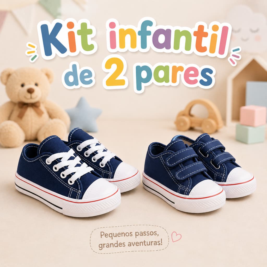 Lindo Kit 2 Pares Tênis Carrapicho Infantil Masculino Feminino Passinhos de Alegria