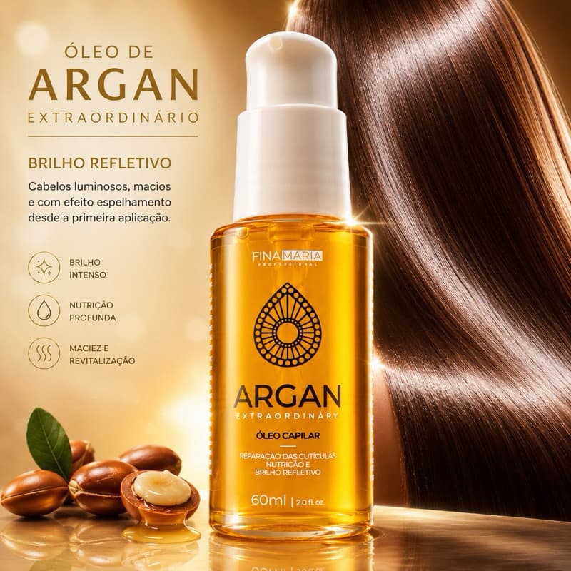 ÓLEO MARROQUINO DE ARGAN EXTRAORDINÁRIO NUTRITIVO 60ML | REPARAÇÃO E BRILHO | FINA MARIA PROFESSIONAL