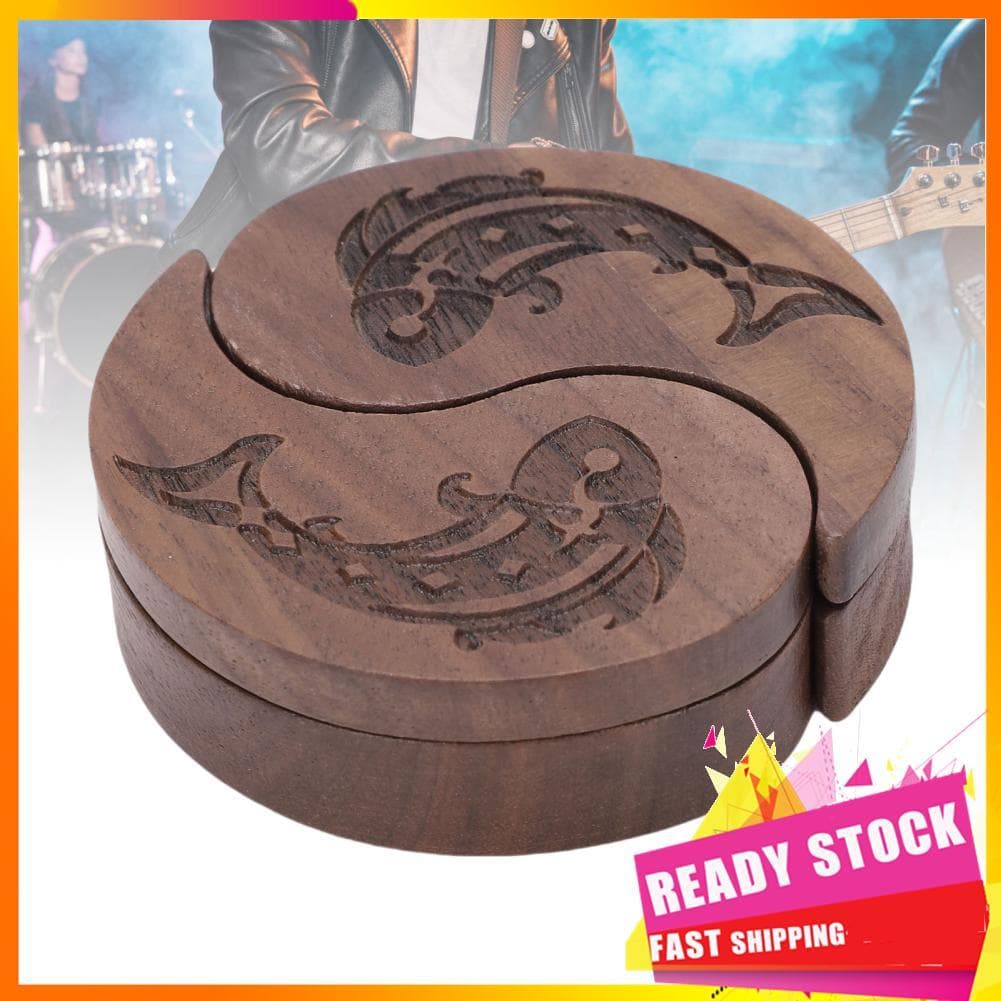 Gfgfgfgg LiebeWH Suporte de palheta de guitarra de madeira estilo Tai Chi Caixa de armazenamento de nogueira com tampa