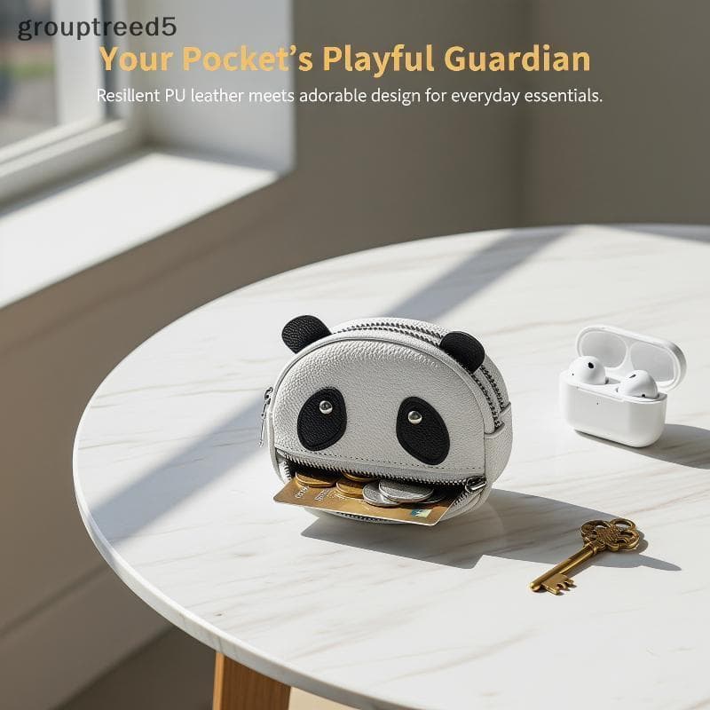 grouptreed5 Bonito Panda Dupla Camada Moeda Bolsa Portátil Multifuncional Saco De Armazenamento De Cartão Chave Para Mul