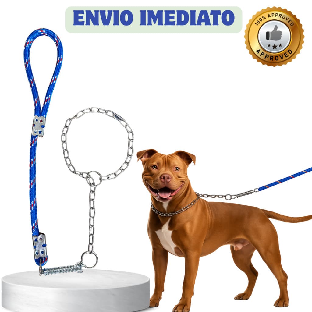 Guia de Corda Para Cachorro Pitbull Doberman Rottweiler Akita Fila Com Mola + Corrente Reforçada