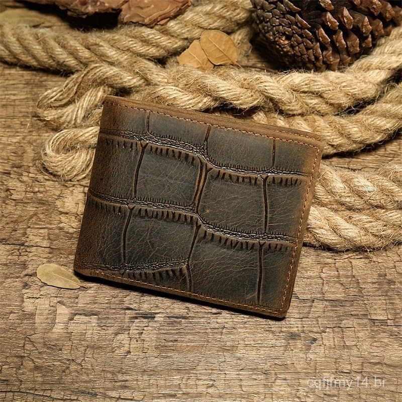 1 unidade de carteira masculina fina com textura de crocodilo - Couro de vaca de primeira qualidade, porta-cartões portá