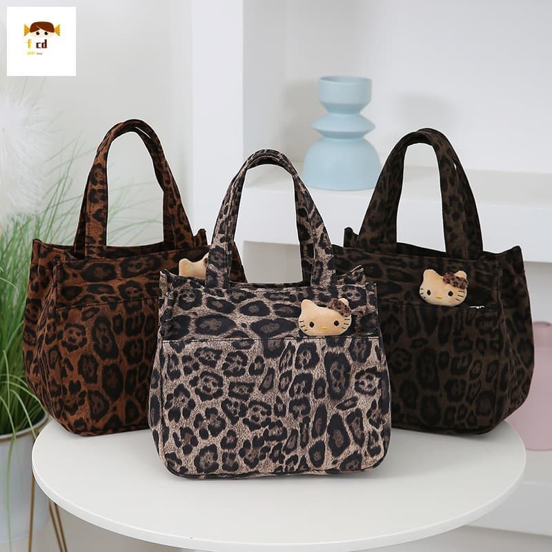 Lancheira Com Estampa De Leopardo – Bolsa De Lona Estilo Coreano De Grande Capacidade Para Deslocamento No Escritório